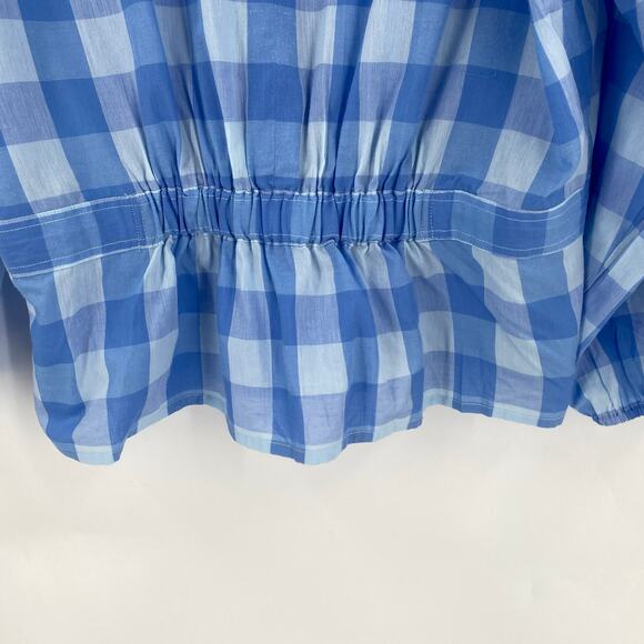 J Crew blue bow front blue white blouse womens size XXL bristow plaid gingham - Picture 8 of 11